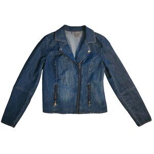 Kate & Mallory Womens Medium Denim Moto Jacket with Zipper Pockets